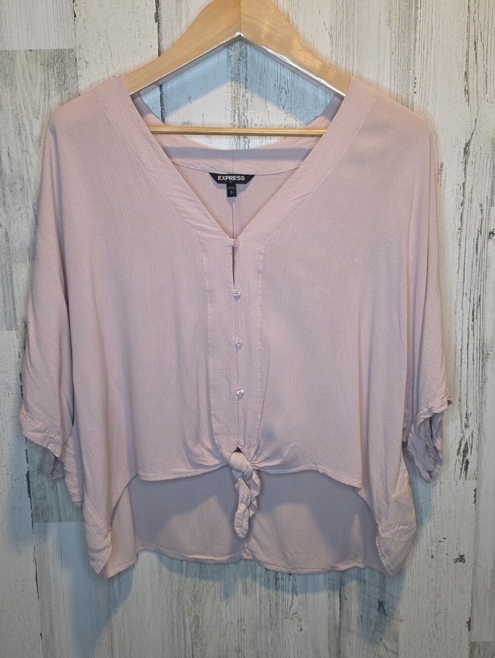 Express Women’s Large Blush Pink Tie Front Blouse Boho Cottagecore Oversized